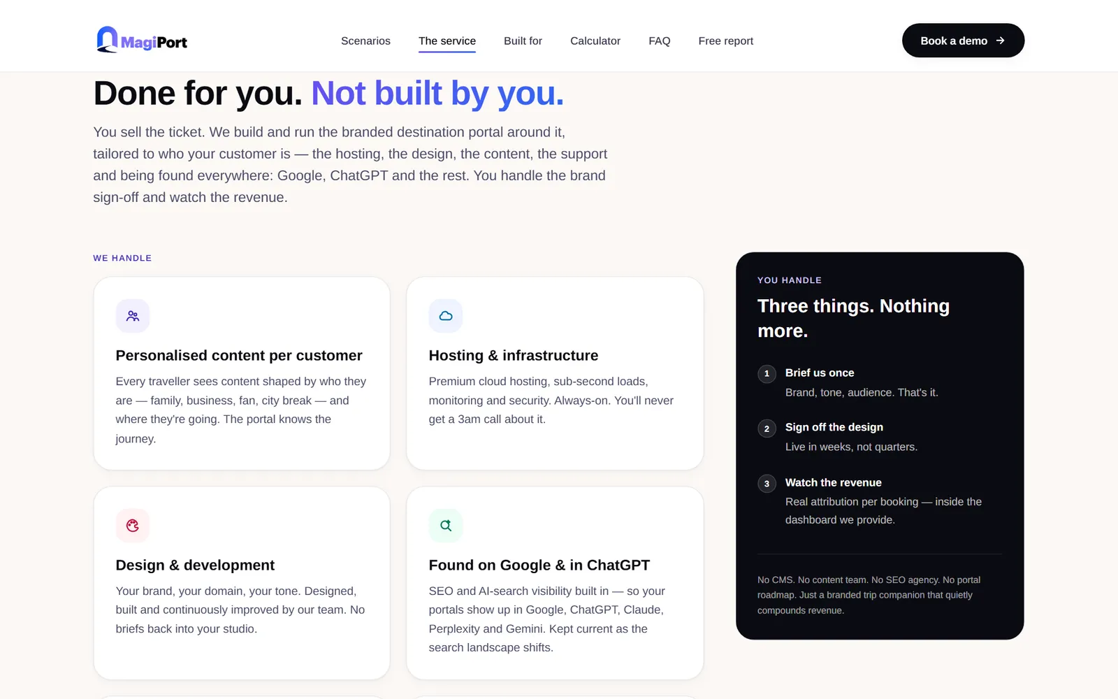 MagiPort done for you service: personalised content, hosting, design and search visibility handled by MagiPort