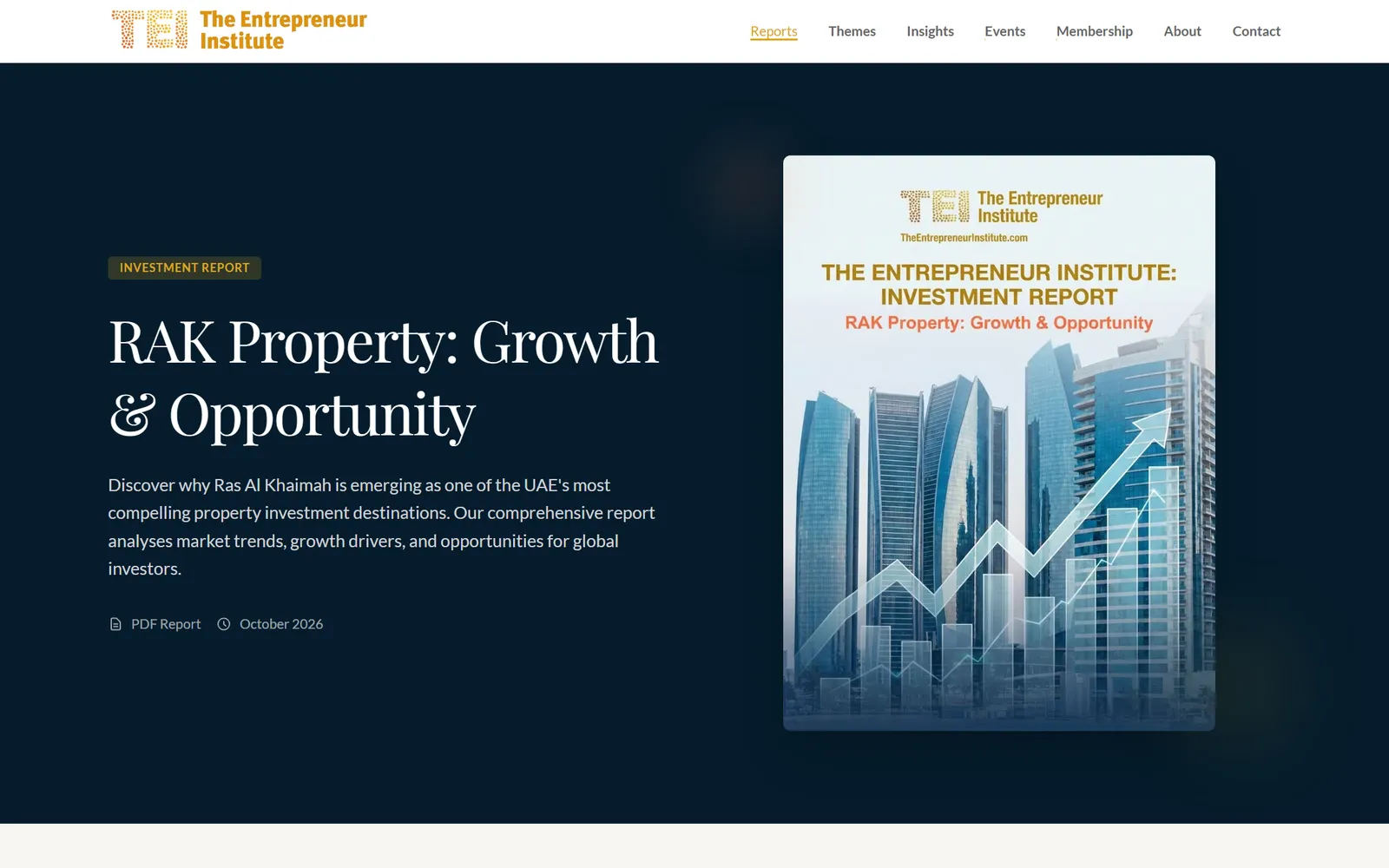 The Entrepreneur Institute report page for RAK Property: Growth and Opportunity