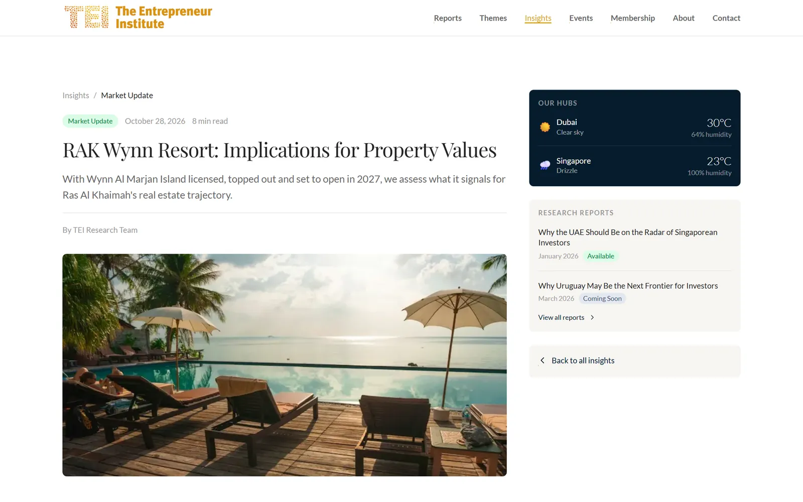 Insight article on the impact of the Wynn resort on Ras Al Khaimah property values
