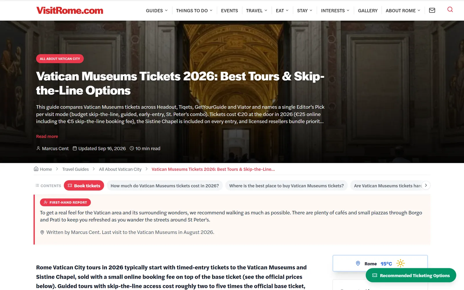 Vatican Museums tickets guide on Visit Rome comparing ticket sellers